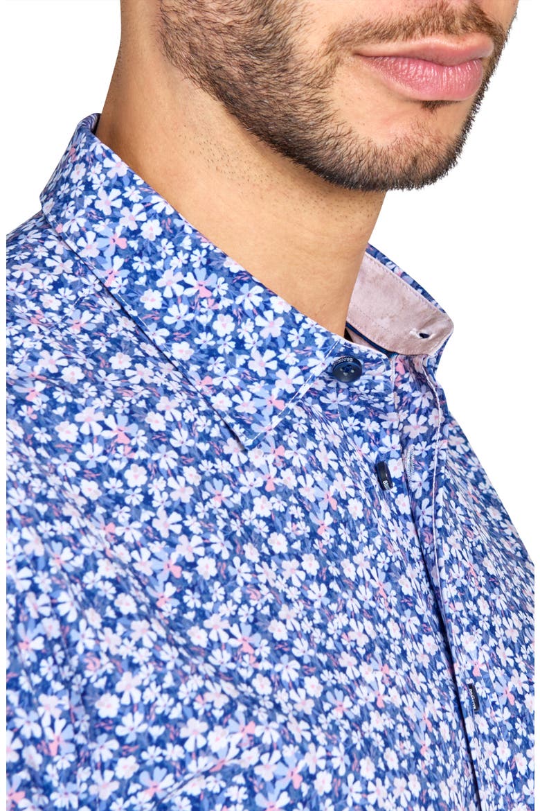Slim Fit Mini Floral Recycled 4-Way Stretch Performance Long Sleeve Shirt, Alternate, color, WHITE/BLUE