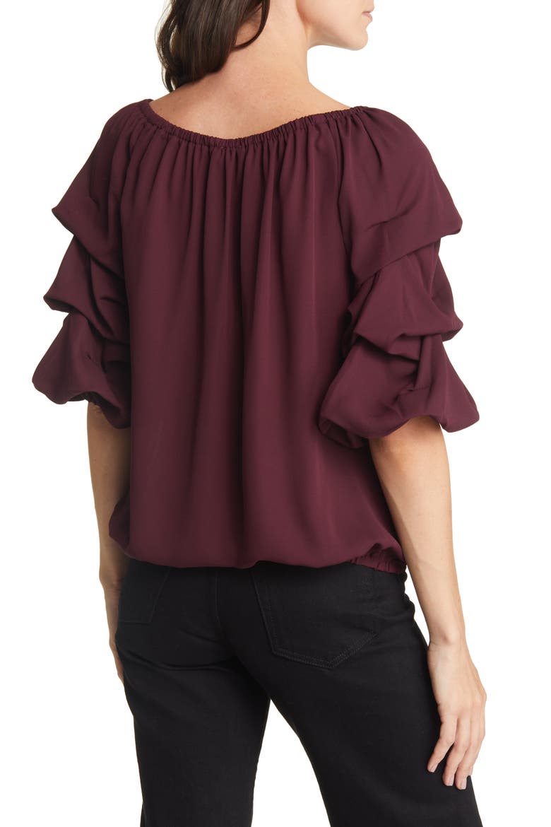 Tie Waist Off the Shoulder Blouse, Alternate, color, CRISP MERLOT