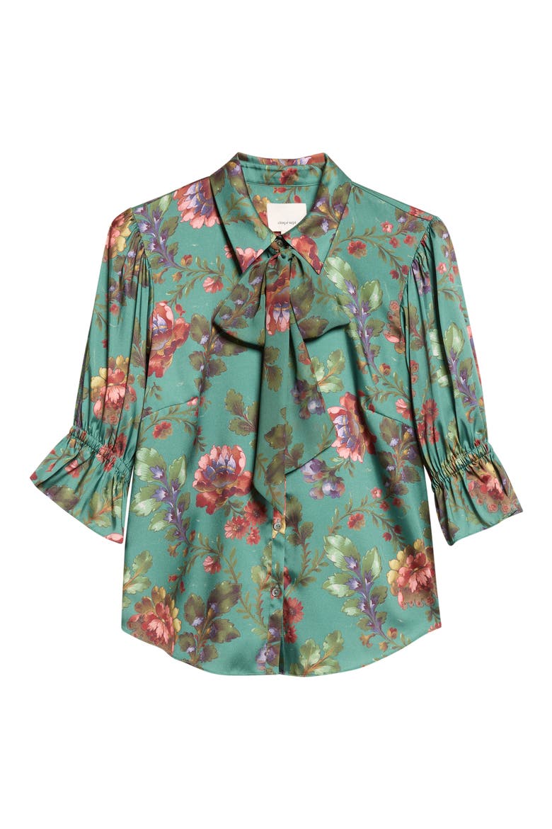 Fiona Fresco Floral Bow Shirt, Alternate, color, DARK IVY MULTI