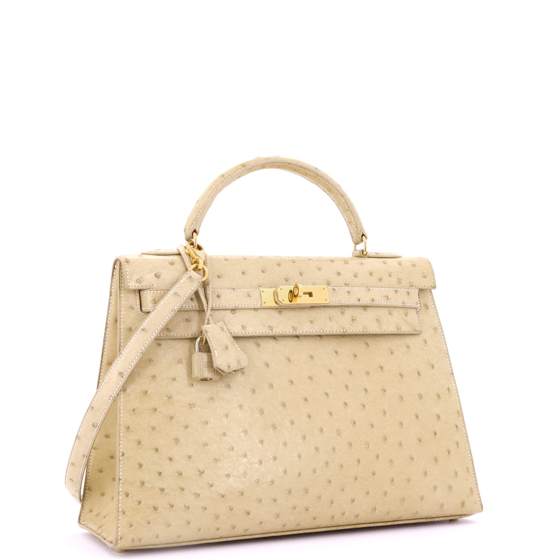 Pre-Owned Hermes Kelly Handbag Light Ostrich with Gold Hardware 32, Alternate, color, 