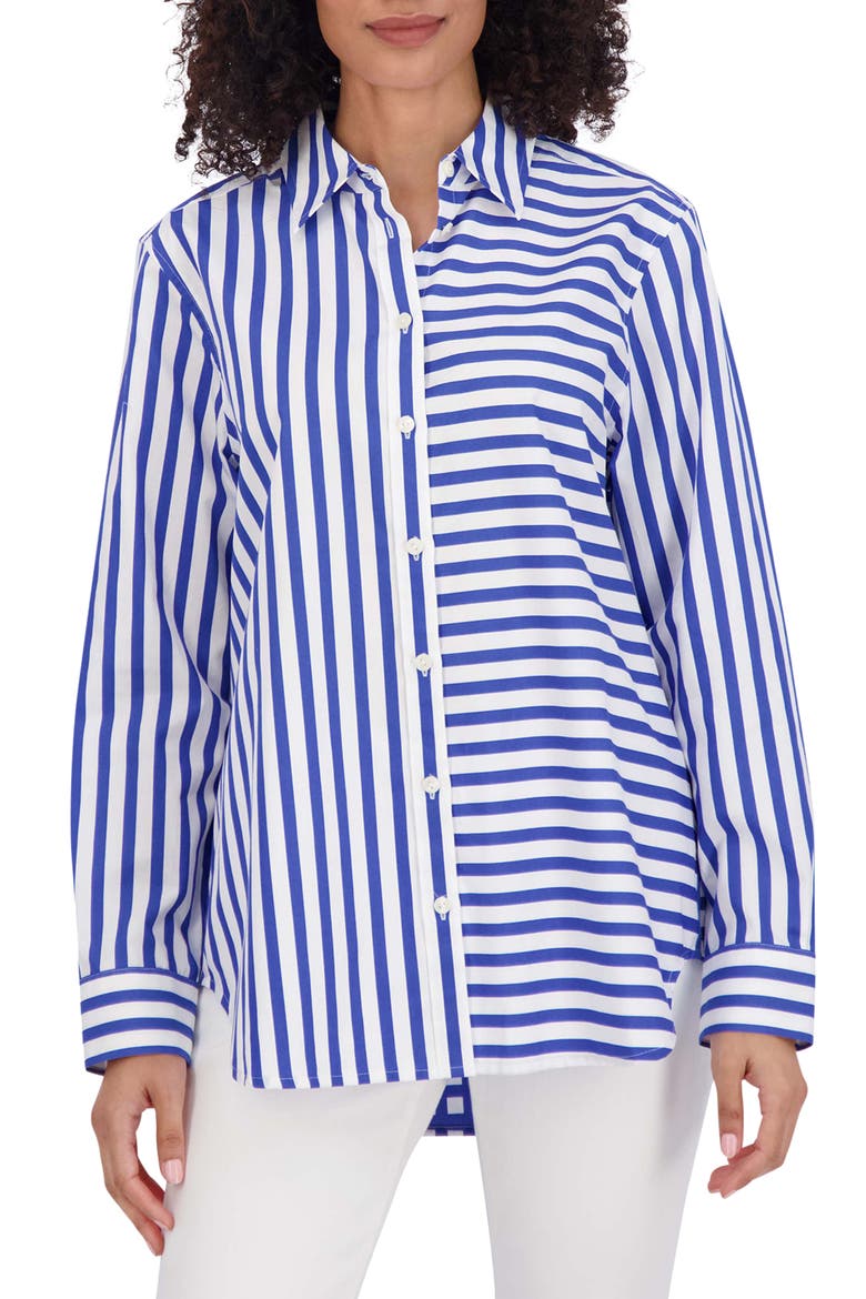 Mix Stripe Boyfriend Shirt, Main, color, BLUE/ WHITE