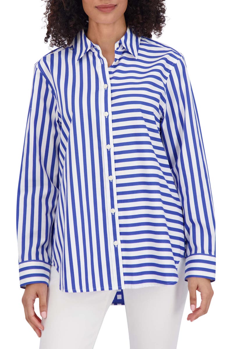 Foxcroft Mix Stripe Boyfriend Shirt, Main, color, 