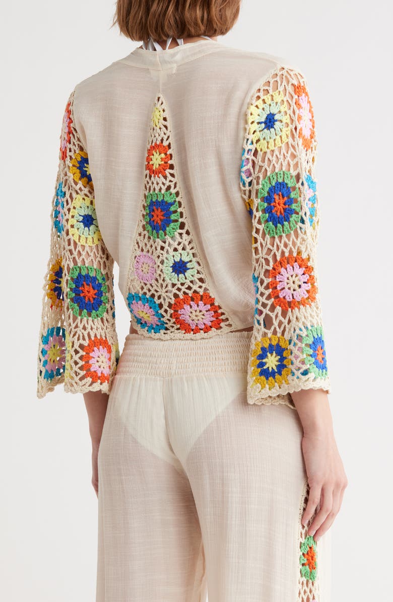 Elan Crochet Long Sleeve Tie Front Cover-Up Top, Alternate, color,