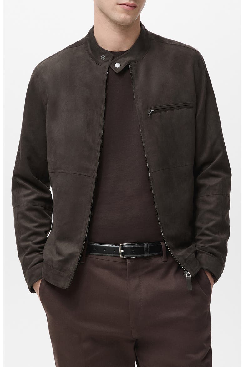 Faux Suede Biker Jacket, Main, color, BROWN