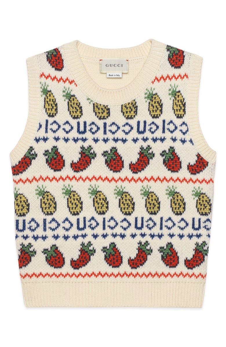 Gucci Fruit Pattern Wool & Cotton Vest, Main, color, 