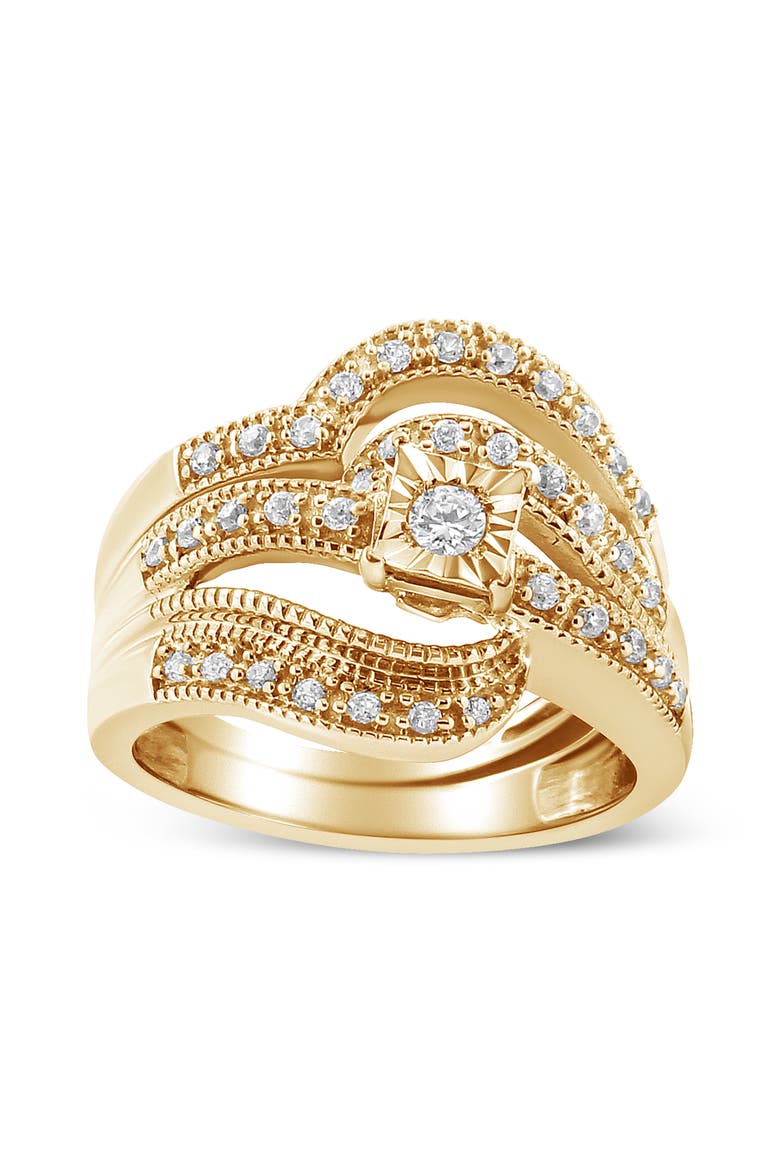 Silver 1/3 Cttw Diamond Crisscross Engagement Ring Bridal Set, Main, color, Yellow