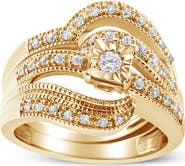 Haus of Brilliance Silver 1/3 Cttw Diamond Crisscross Engagement Ring Bridal Set