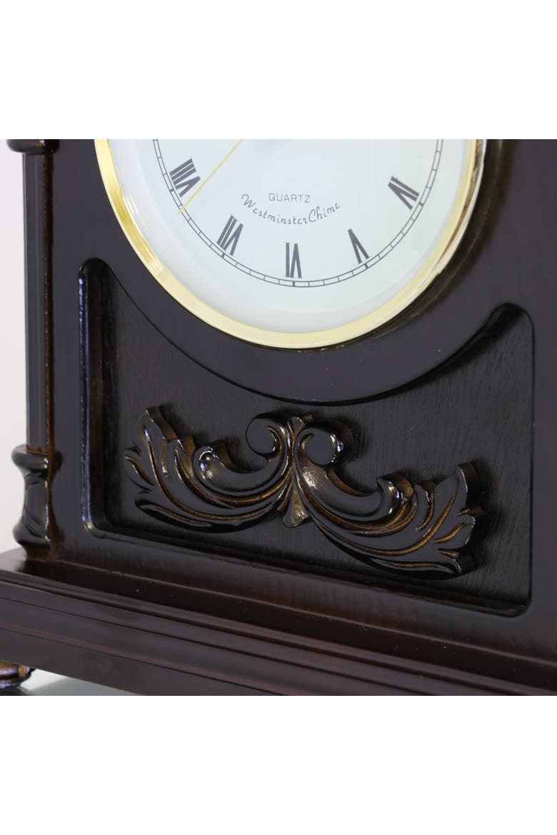Wood Mantel Clock with Chimes, Alternate, color, Dark Brown