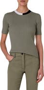 Akris punto Colorblock Short Sleeve Virgin Wool Rib Sweater T-Shirt