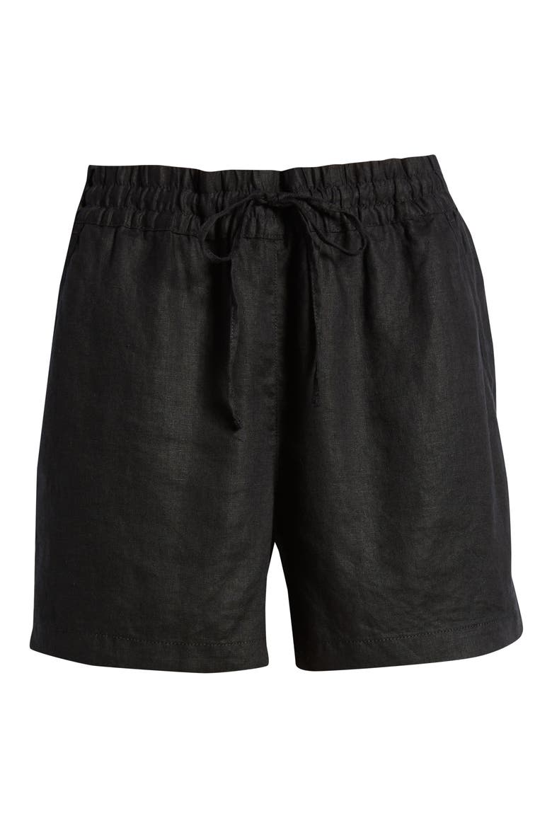 Palmbray High Waist Linen Shorts, Alternate, color, BLACK