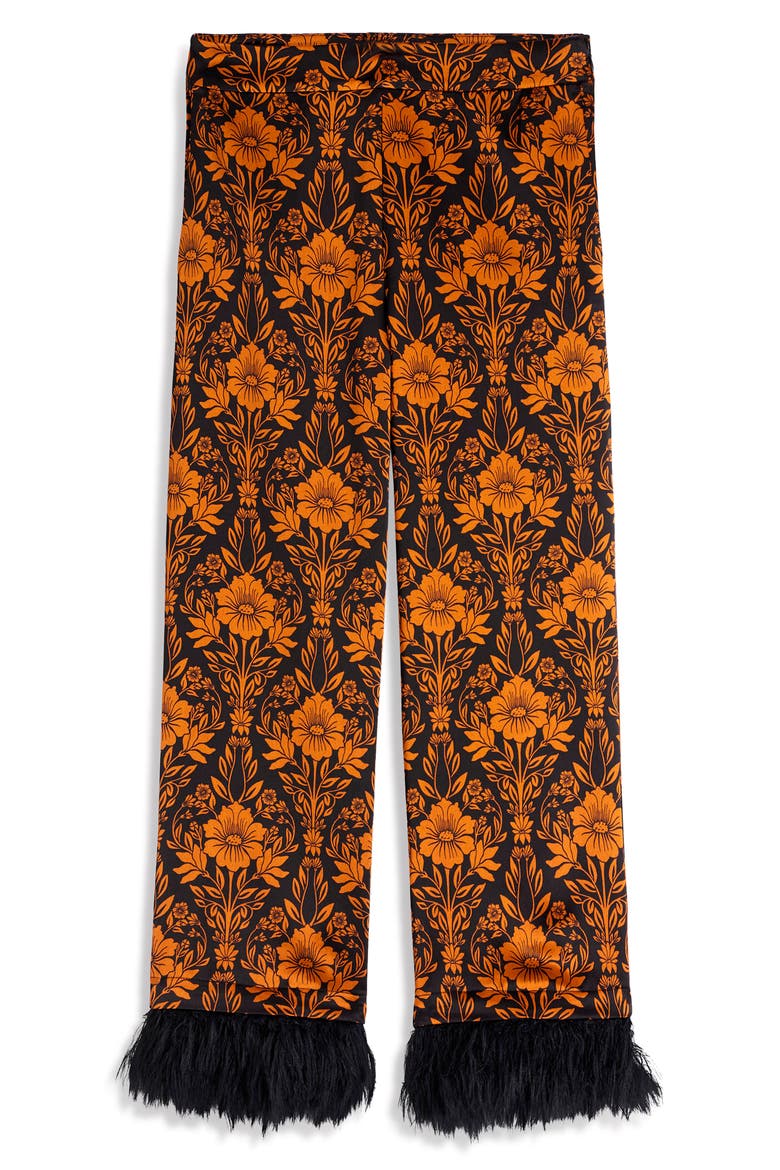 Faux Feather Trim Floral Jacquard Trousers, Alternate, color, FLOURISHING SPRIG