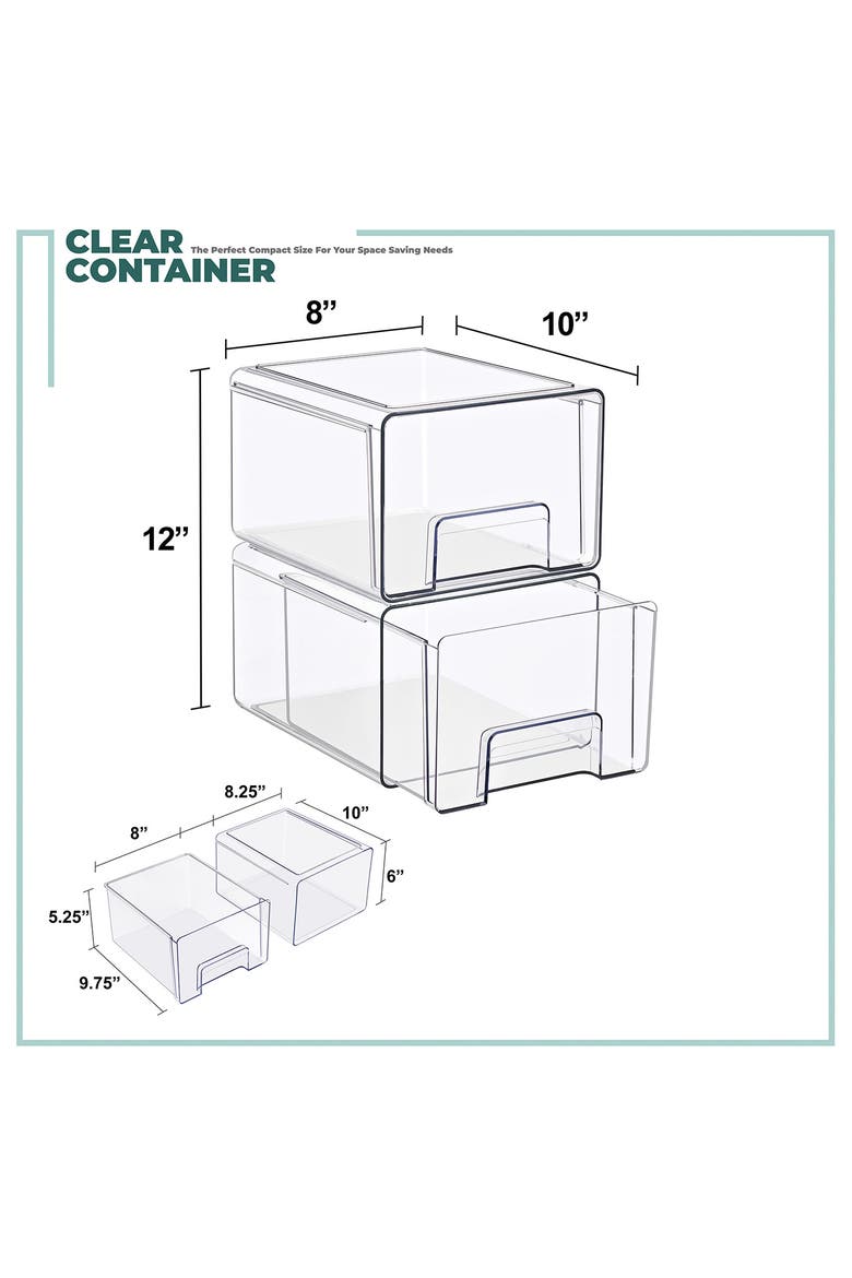 Set of 2 Large Stackable Storage Drawers, Alternate, color, CLEAR