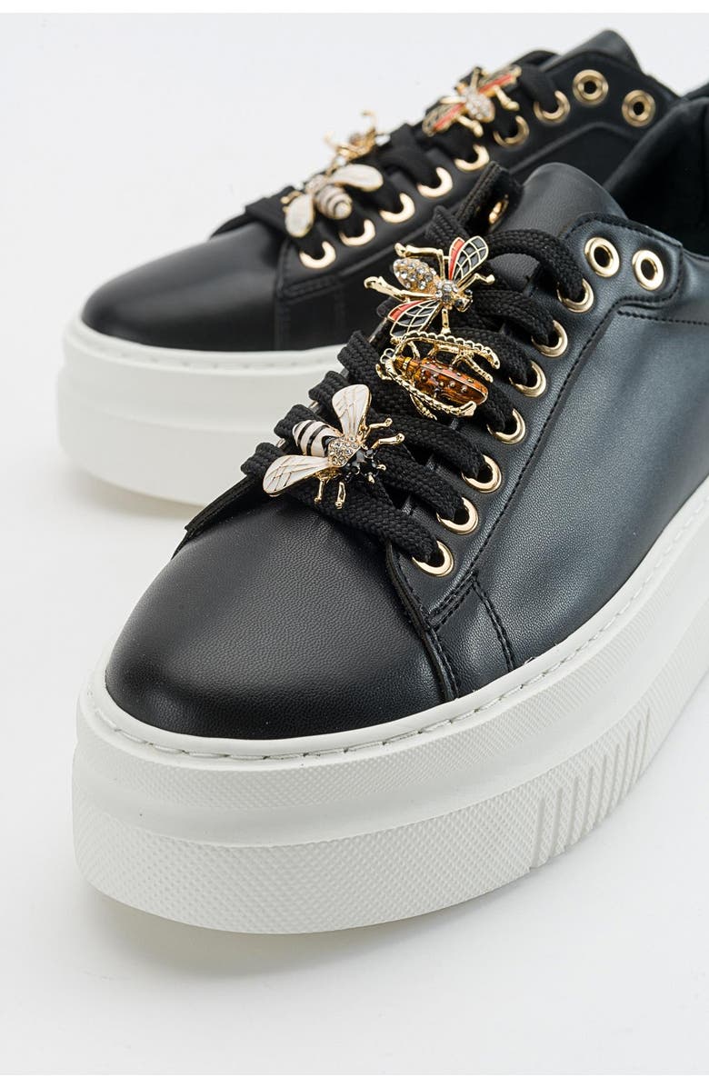 Prologue Shoes Ater Bee Buckle Sneakers, Alternate, color, Black Faux Leather