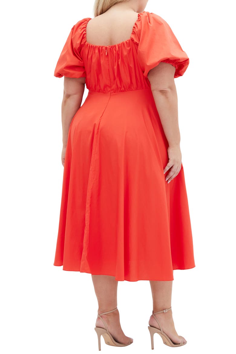 Rosabella Puff Sleeve Midi Dress, Alternate, color, SUNSET CORAL