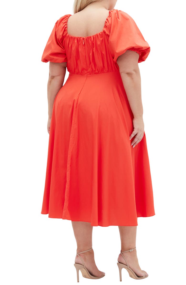 City Chic Rosabella Puff Sleeve Midi Dress, Alternate, color, Sunset Coral