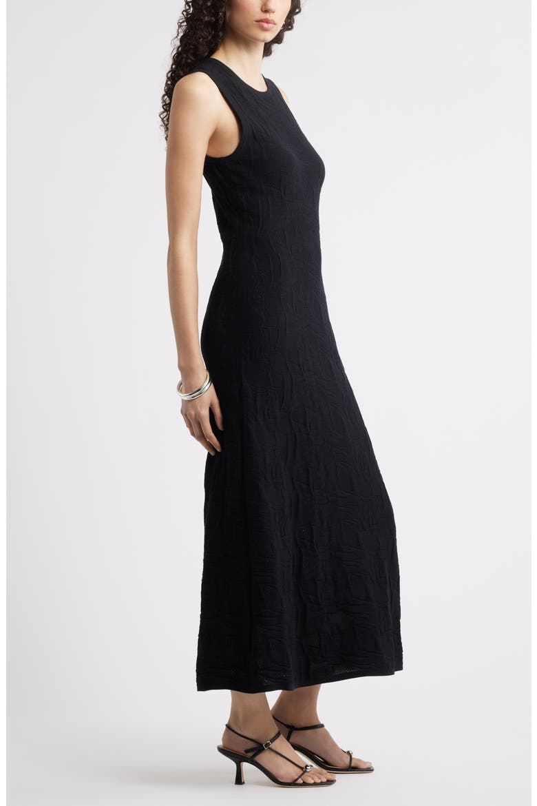 Pointelle Stitch Sleeveless Knit Tank Dress, Alternate, color, BLACK