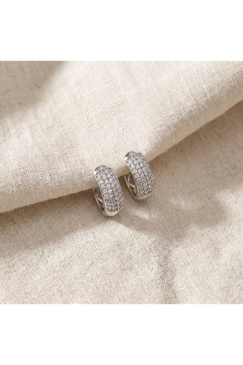 Small 1/4ct Diamond Pave Huggie Hoops Women's Earrings Gold Lab Grown 1/3", Alternate, color, Silver