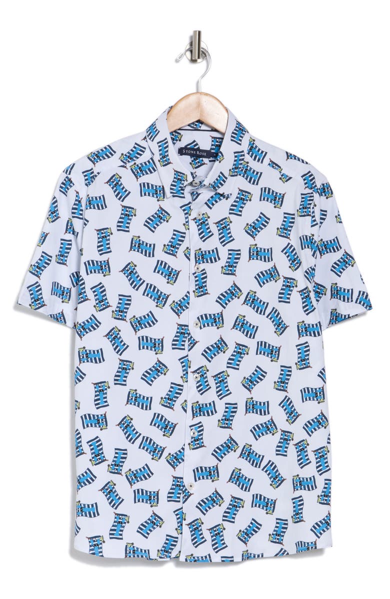 Stone Rose Chillin' Lobster Print Short Sleeve Stretch Cotton Button-Up Shirt, Alternate, color, White