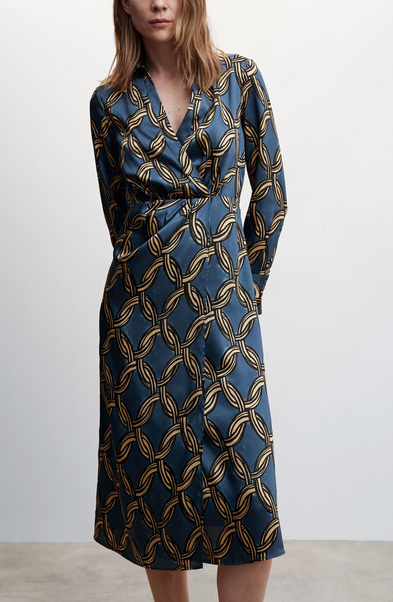 MANGO Chain Print Long Sleeve Shirtdress, Alternate, color,