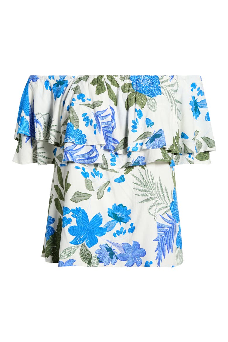Zurie Floral Talisy Off the Shoulder Top, Alternate, color, WHITE BLUE GREEN