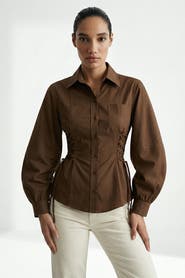 Exquise Arcene Fitted Waist Balloon Sleeve Shirt