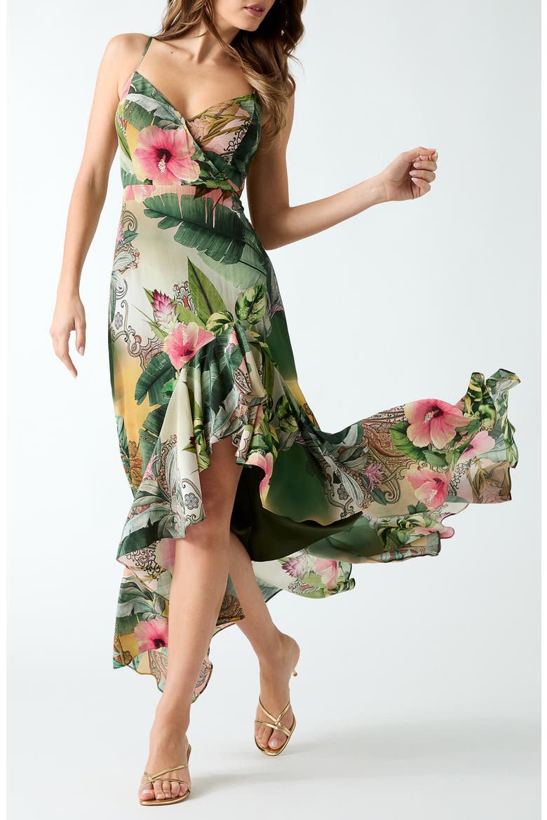 Tracie Tropical Print High-Low Dress, Alternate, color, GREEN MULTI