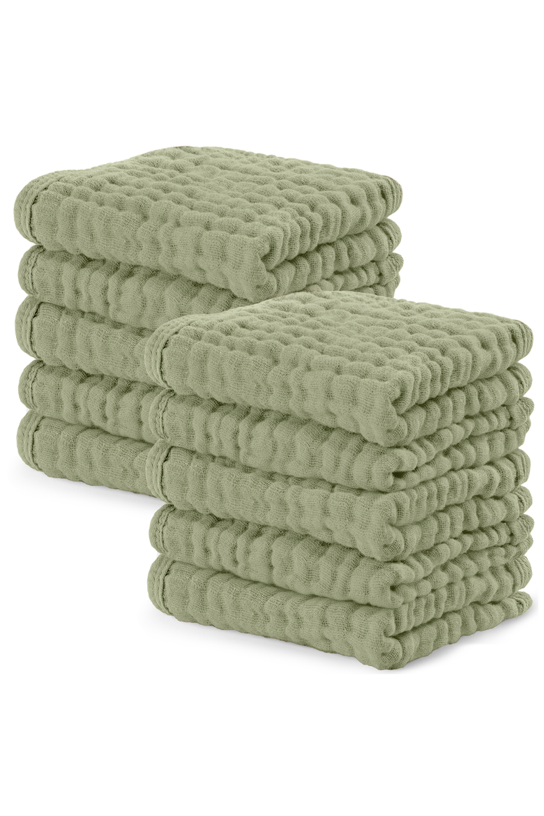 Muslin Washcloths - Pack of 10, Main, color, Sage