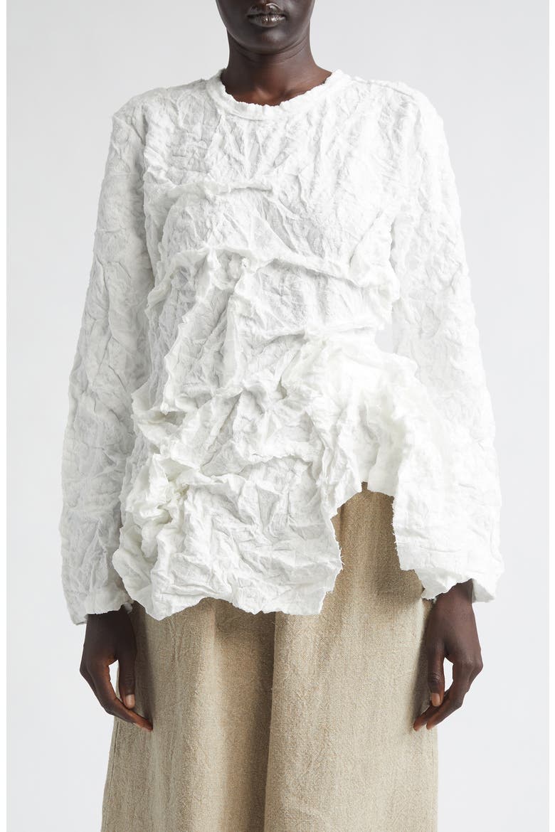 Raschel Knit Crushed Ruffle Top, Main, color, WHITE