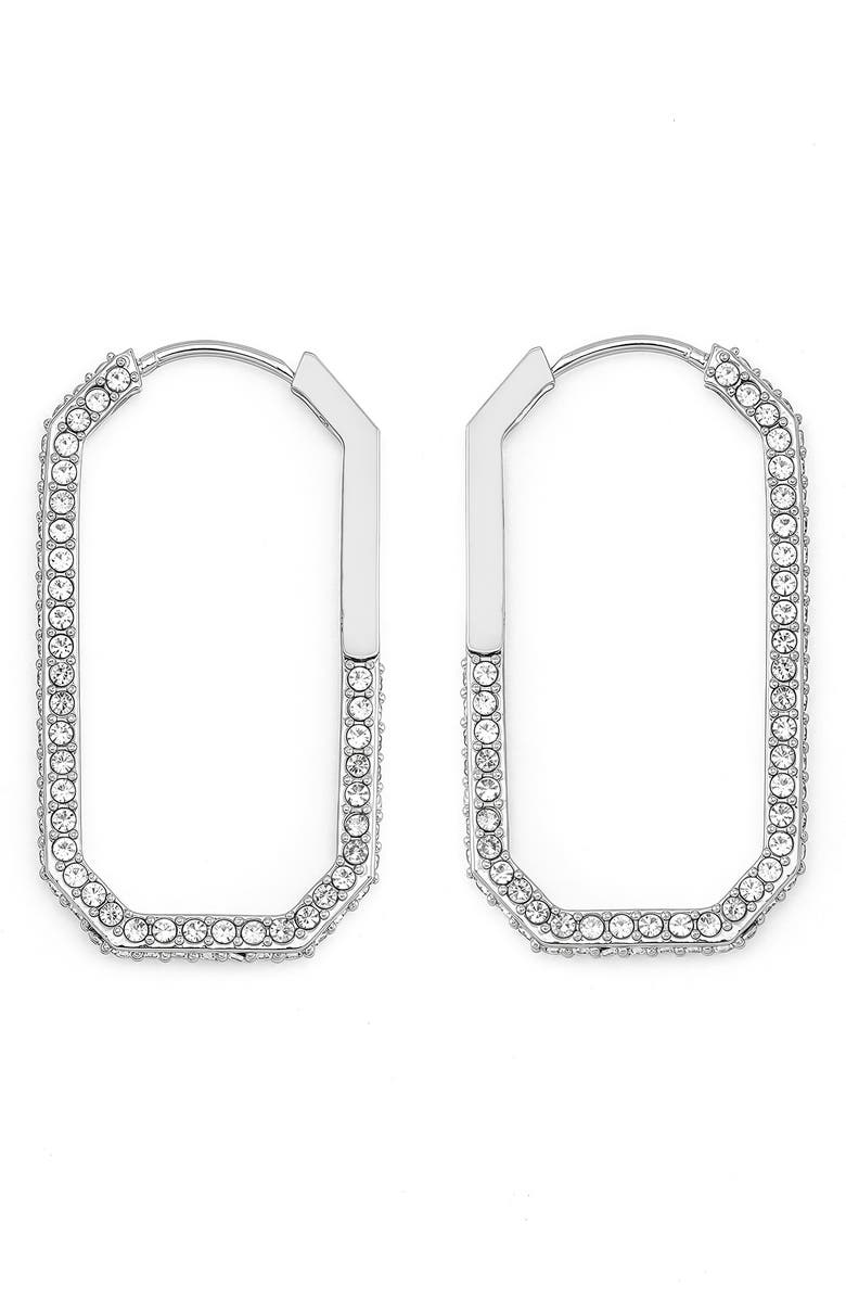 AllSaints Hattie Crystal Geometric Hoop Earrings, Alternate, color, Rhodium