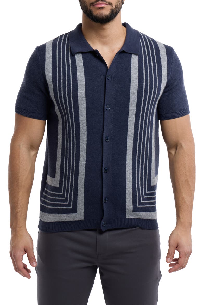 Stripe Polo Sweater, Main, color, NAVY