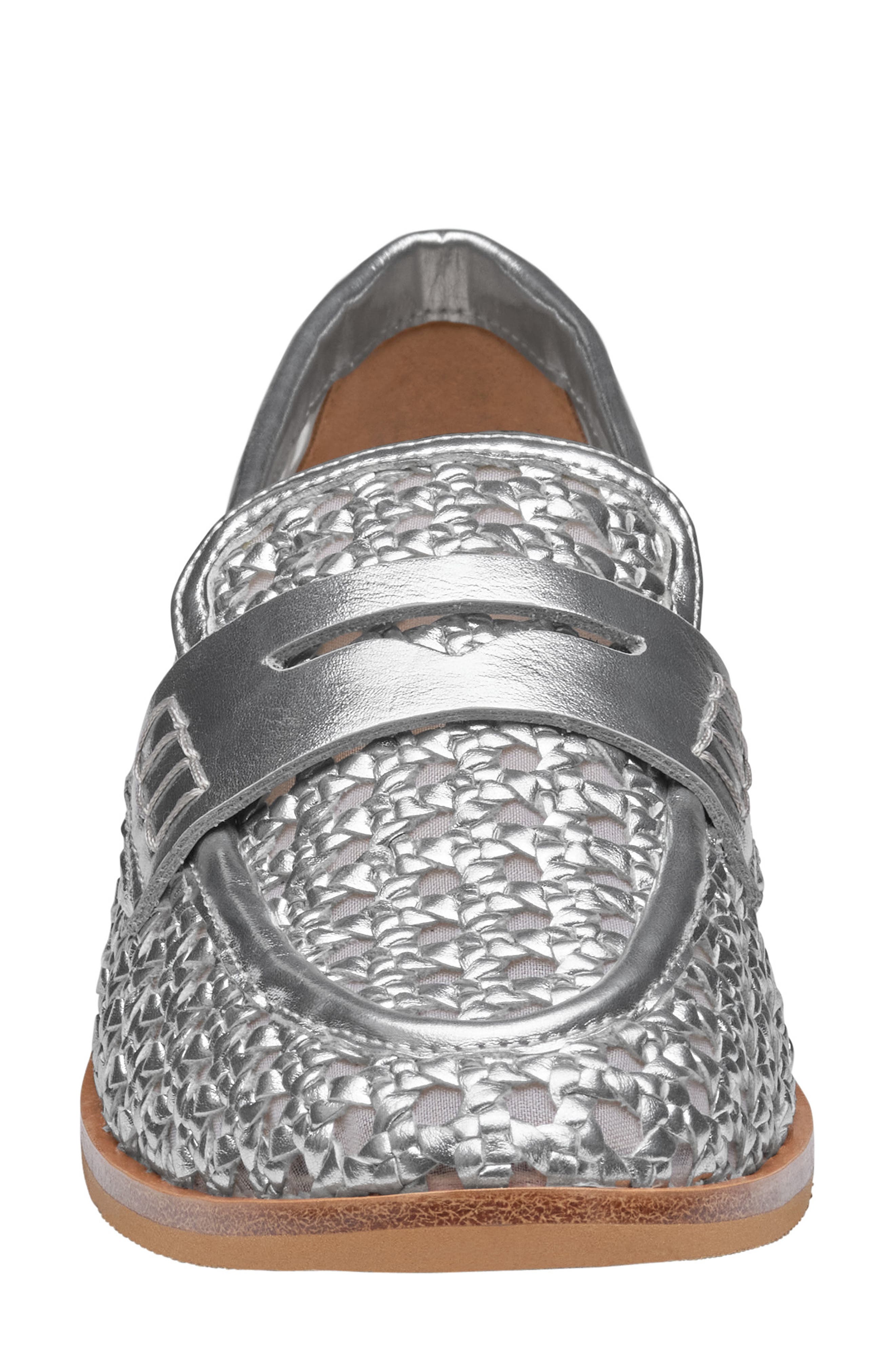 Johnston 
Murphy Gillian Woven Penny Loafer, Alternate, color, Silver Metallic Faux Leather
