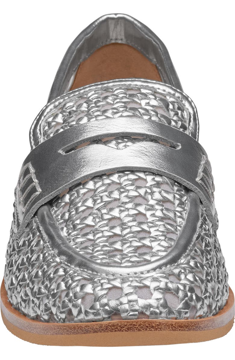 Johnston & Murphy Gillian Woven Penny Loafer, Alternate, color, Silver Metallic Faux Leather