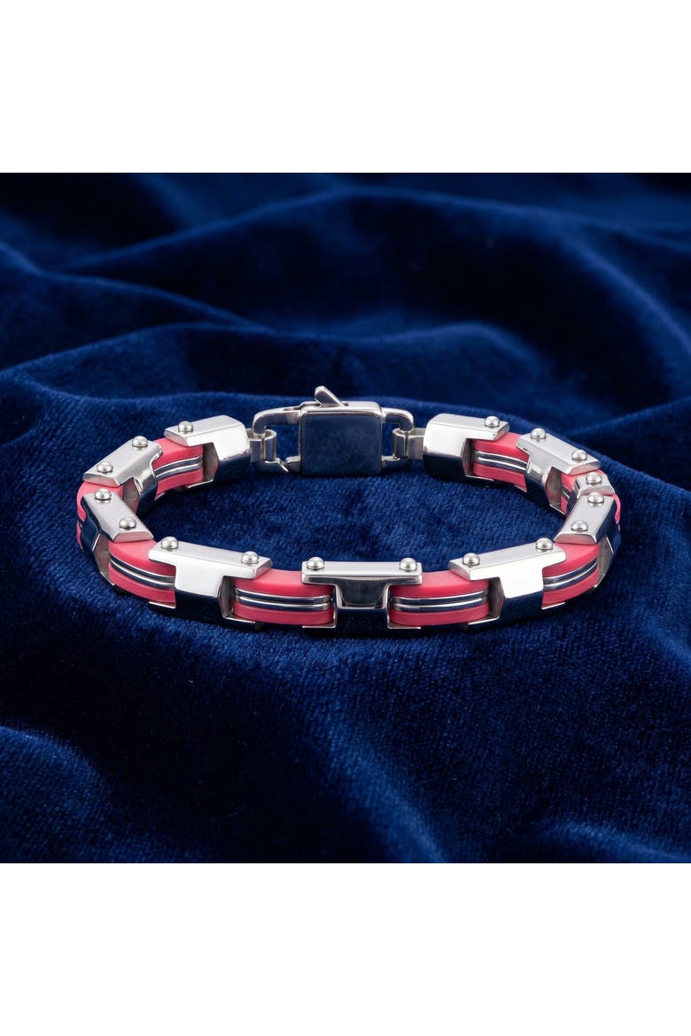 Men's Steel And Red Two Tone 8mm Link Flexible Trigger Clasp  8.5 " Bracelet, Alternate, color, Stainless Steel