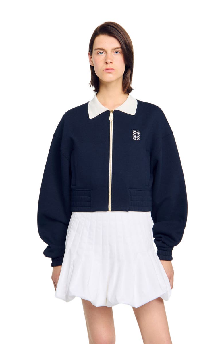 SANDRO Cropped two-tone sweatshirt, Main, color, Deep Blu