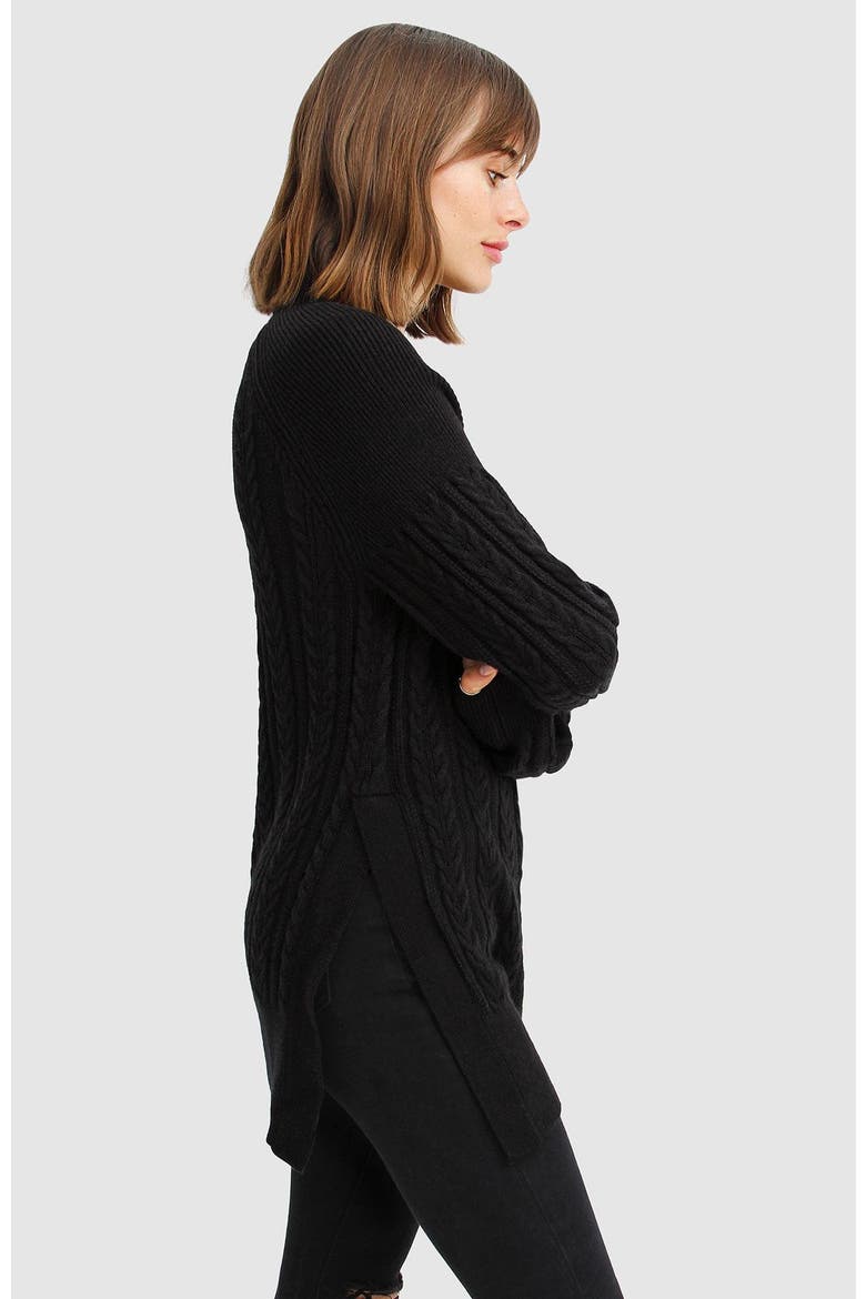 At Last Cable Knit Jumper with Slit, Alternate, color, Black