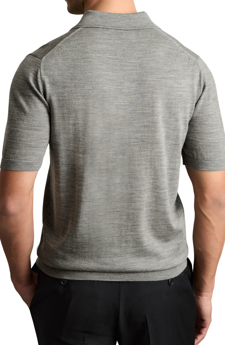 Reiss Duchie Johnny Collar Short Sleeve Wool Polo Sweater, Alternate, color, Warm Grey Melange