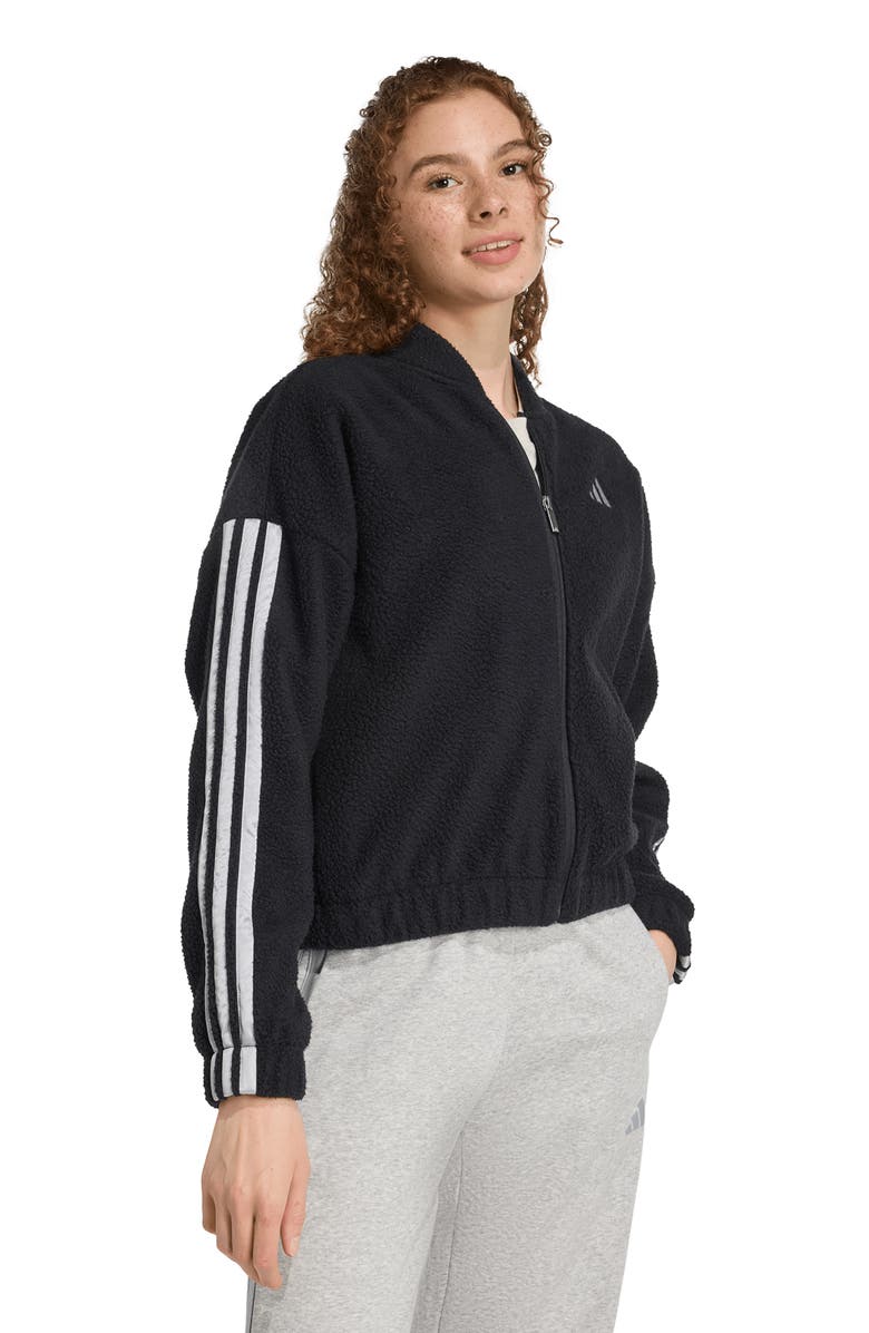 adidas Fleece Zip Jacket, Alternate, color, Black/ Silver Metallic