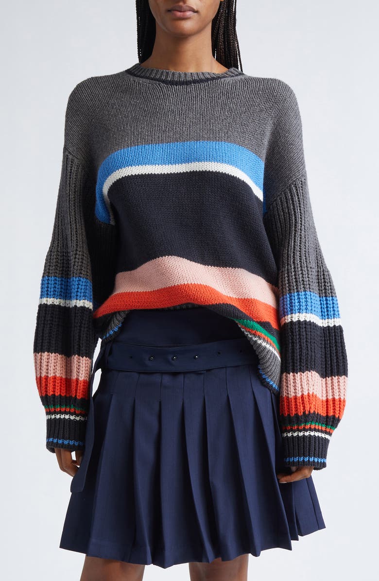 Stine Goya Stripe Oversize Cotton & Wool Blend Sweater, Main, color, Chunky Stripes
