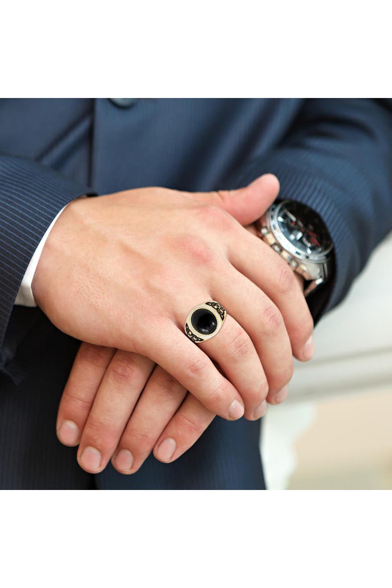 Black Onyx Sterling Silver Men Signet Ring With Enamel, Alternate, color, 14KT Gold Vermeil on Sterling