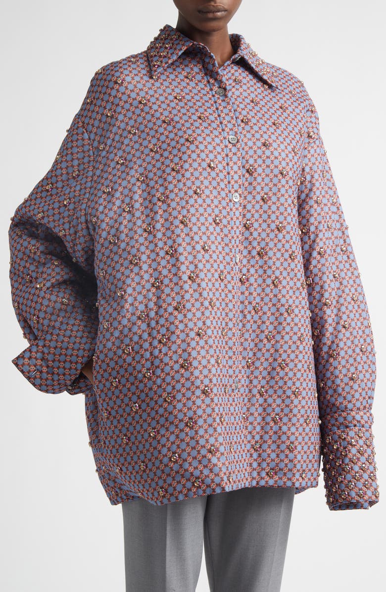 Dries Van Noten Cartan Crystal Embellished Oversize Shirt, Alternate, color, Blue