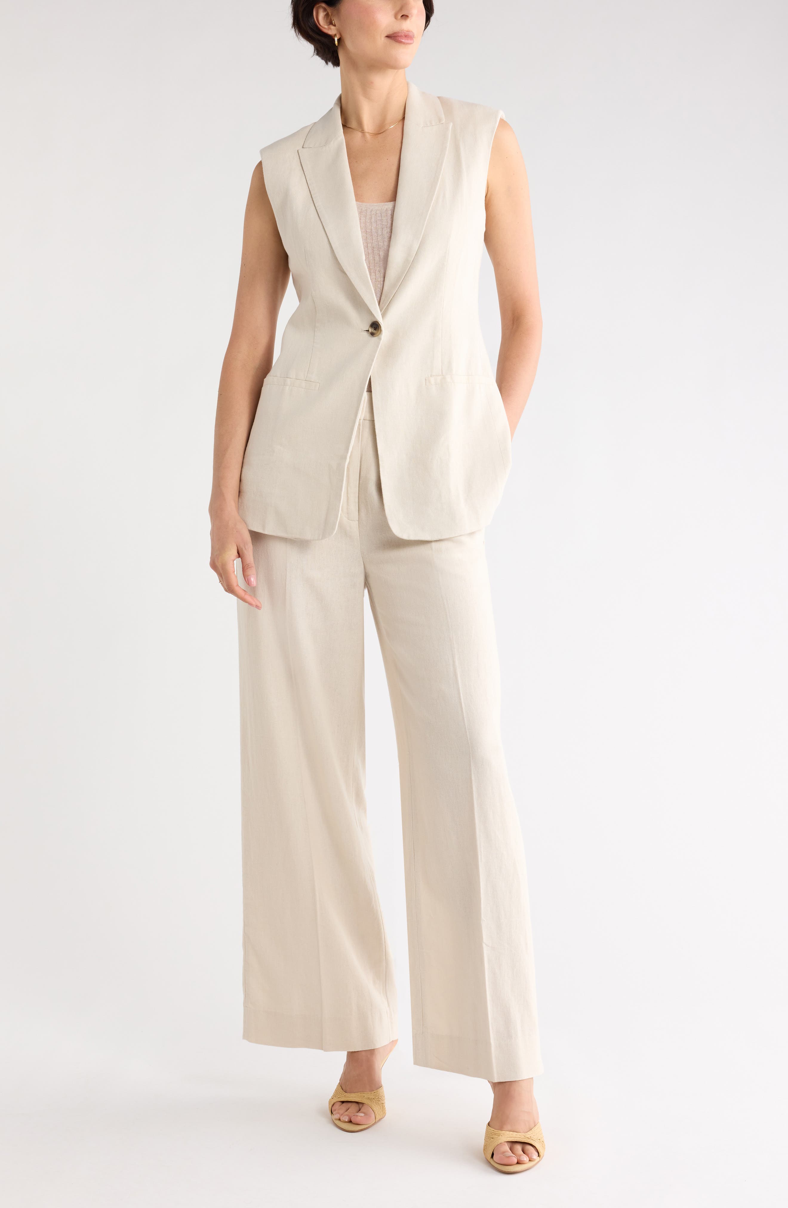 NORDSTROM RACK Classic Fit Linen Blend Vest