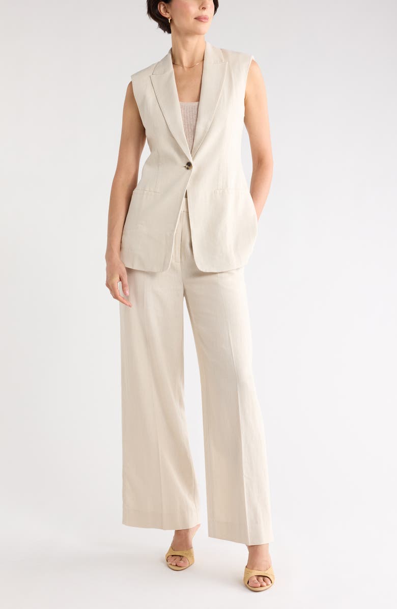 NORDSTROM RACK Classic Fit Linen Blend Vest, Main, color, Beige Oatmeal