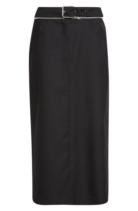 Zip Off Waistband Wool Skirt