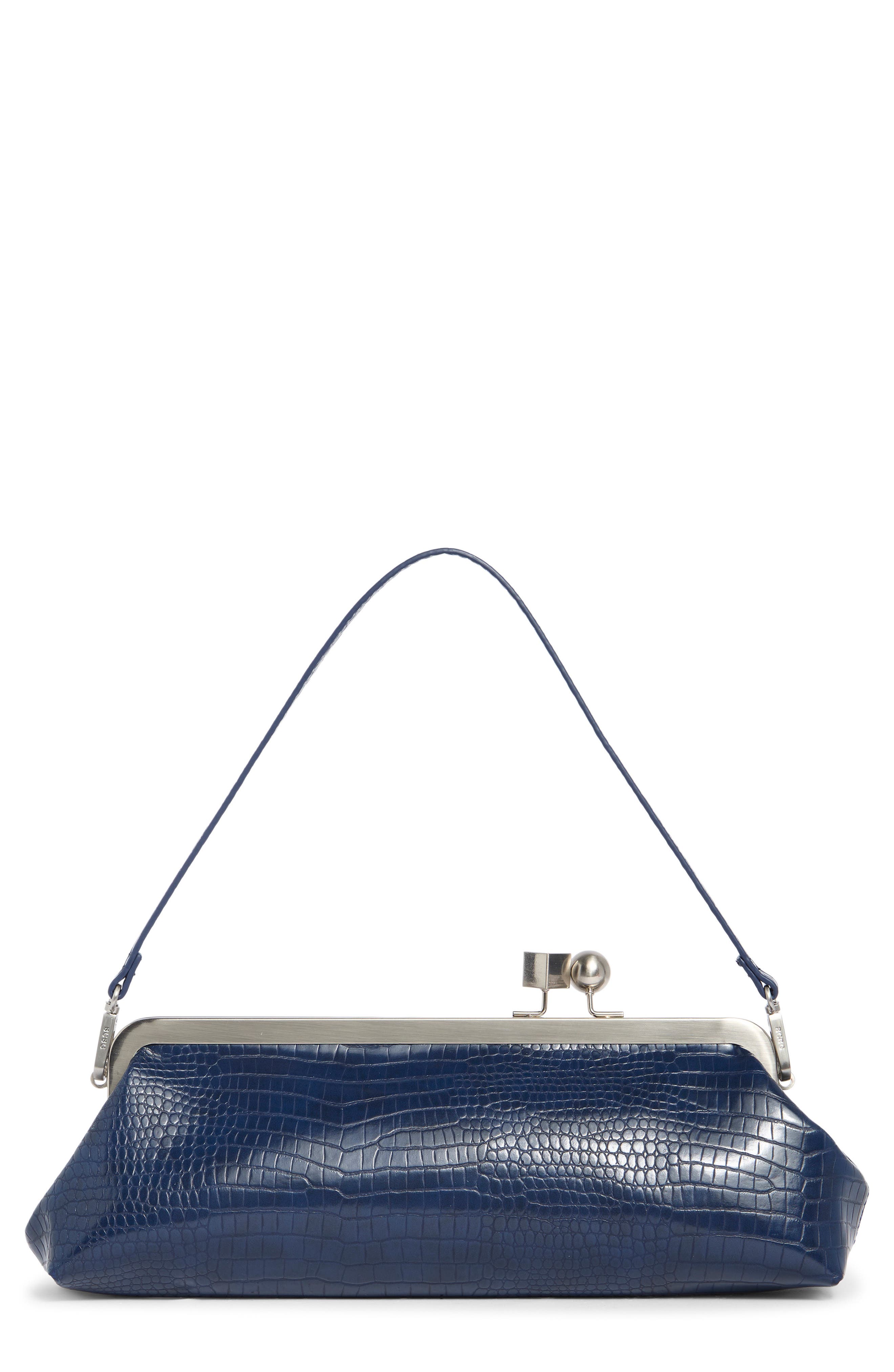 Croc Embossed Faux Leather East West Frame Shoulder Bag