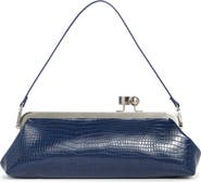 BCBG Croc Embossed Faux Leather East West Frame Shoulder Bag