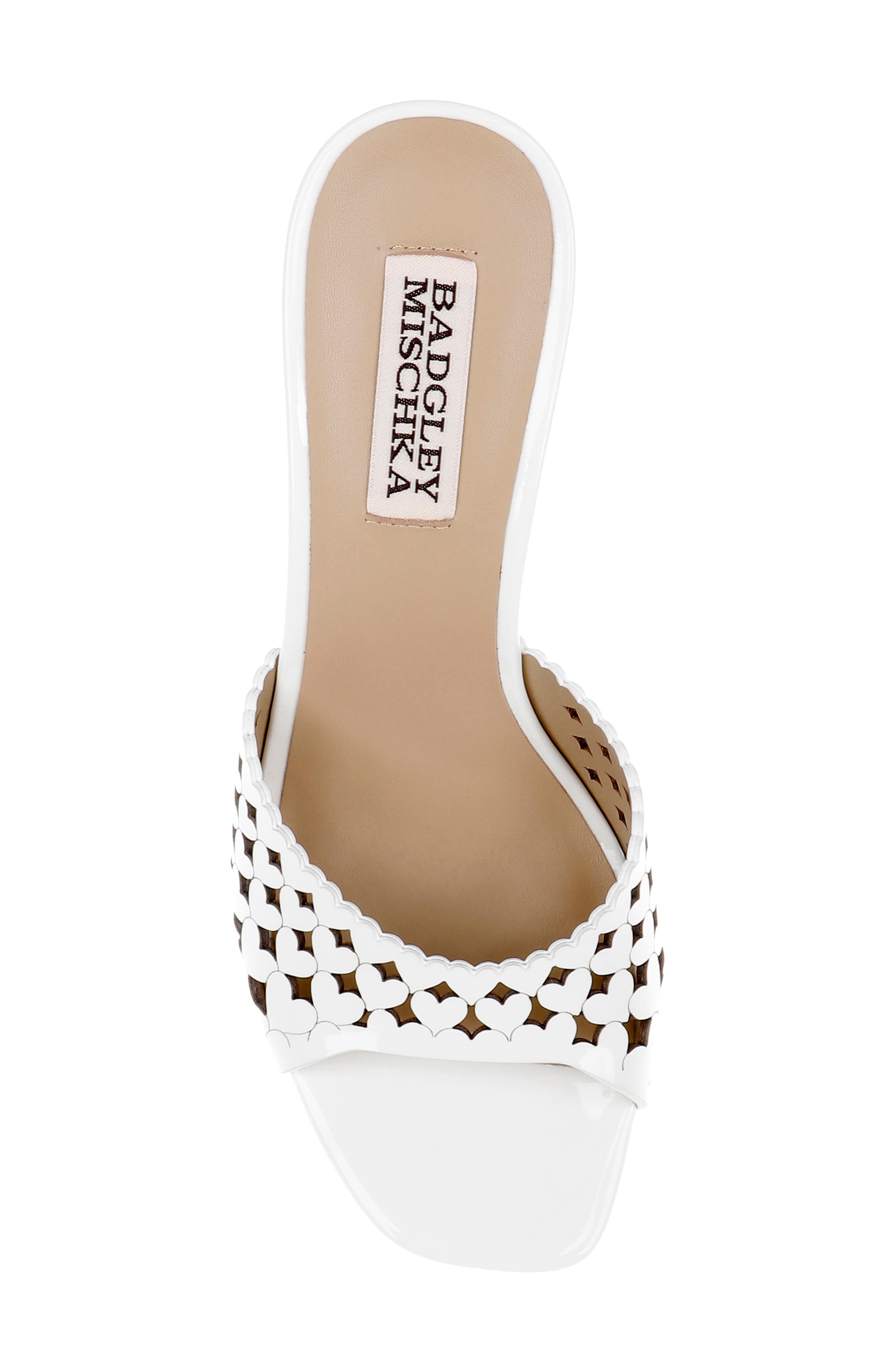BADGLEY MISCHKA Omni Laser-Cut Heart Sandal, Alternate, color, White Patent