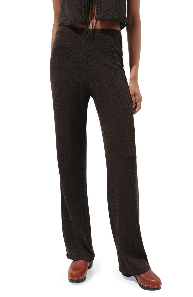 MANGO Nati Textured Straight Leg Pants, Main, color, Brown