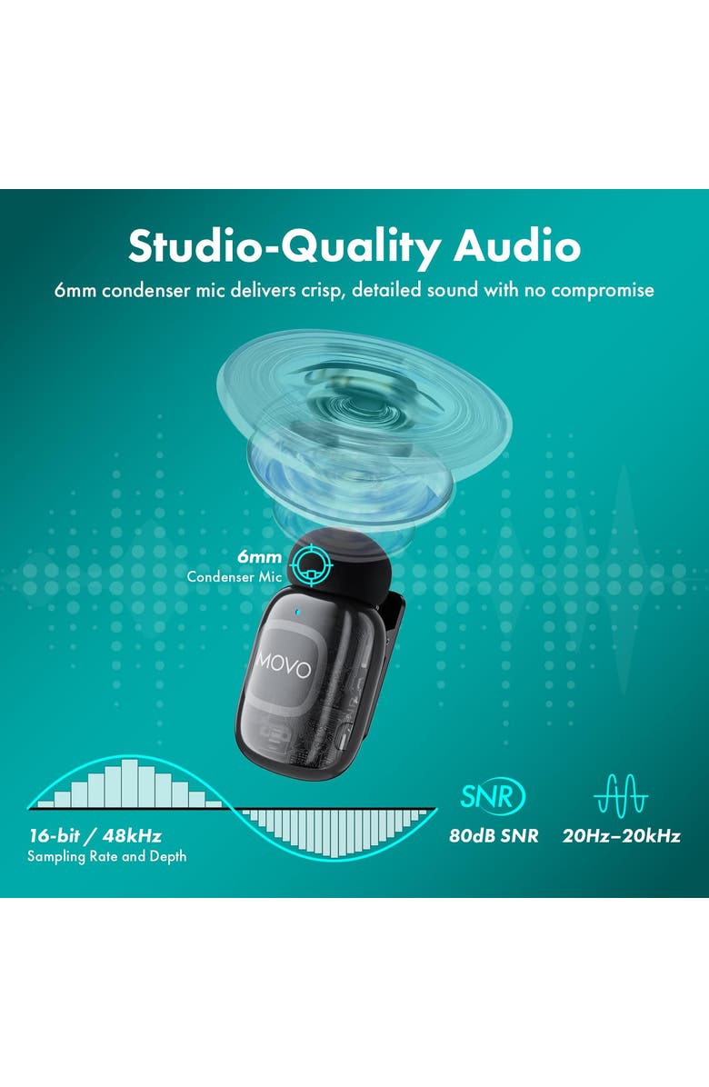 MOVO NanoMic Wireless Lavalier Microphone System with Charging Case for DSLR and Mirrorless Cameras - 3.5mm, Alternate, color, Black