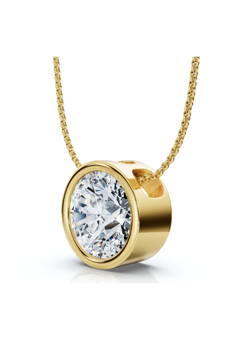 1Ct Certified Bezel Round Cut Diamond Pendant 14k Gold 18" Necklace Lab Grown, Main, color, Yellow Gold