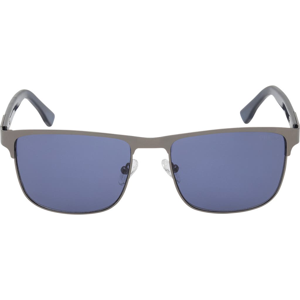 Guess 58mm Round Sunglasses In Shiny Dark Nickeltin/blue